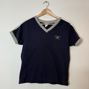 Vintage Old Navy Cotton Baseball Sporty Ringer V-Neck Tee size medium navy grey